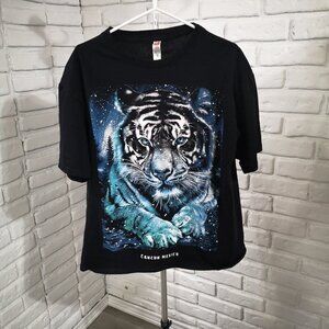Euro Cotton Men's Size XL Black w/ 3D White Tiger Face & Cancun Mexico T-shirt